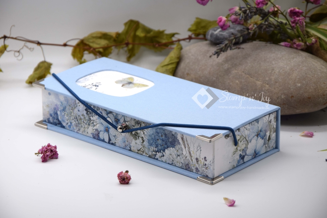 Schachtel mit Klappdeckel ca. 21x10x4cm | floral | blau | Art. Nr. 97040505